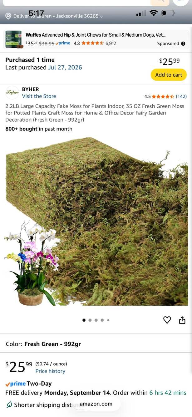 BYHER 2.2LB Large Capacity Fake Moss for Plants Indoor, 35 OZ Fresh Green Moss